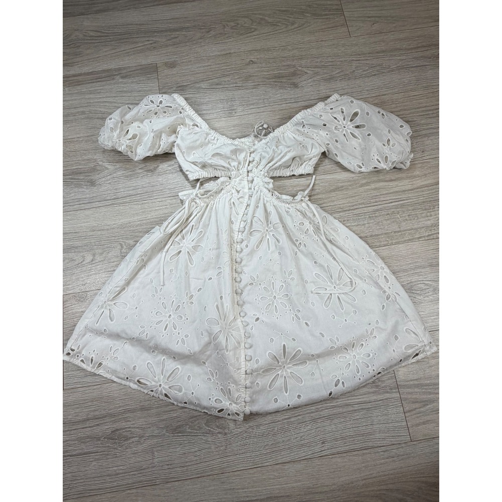 Sabo Luxe Coraline Cutout Dress White Eyelet Cotton Mini Puff Sleeve Size S NEW